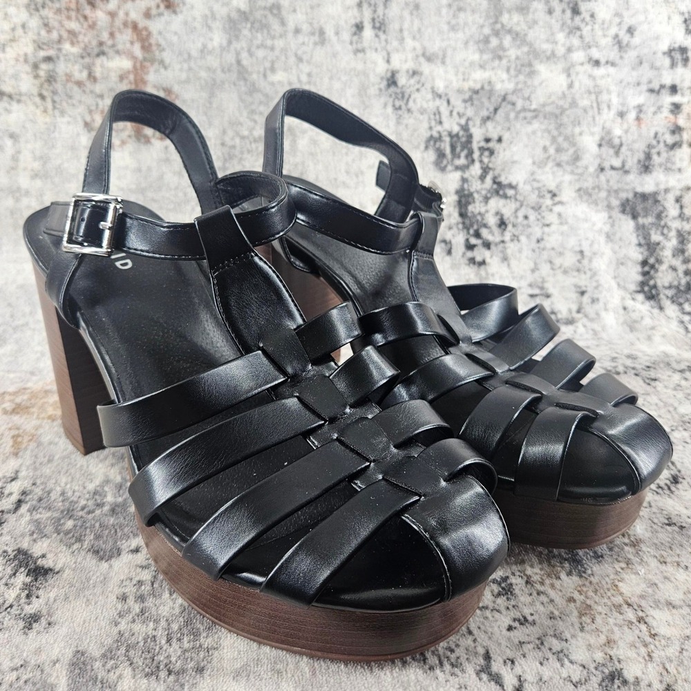 Torrid Fisherman Platform Block Heel Shoes Womens 10.5 WW Black Strappy Chunky